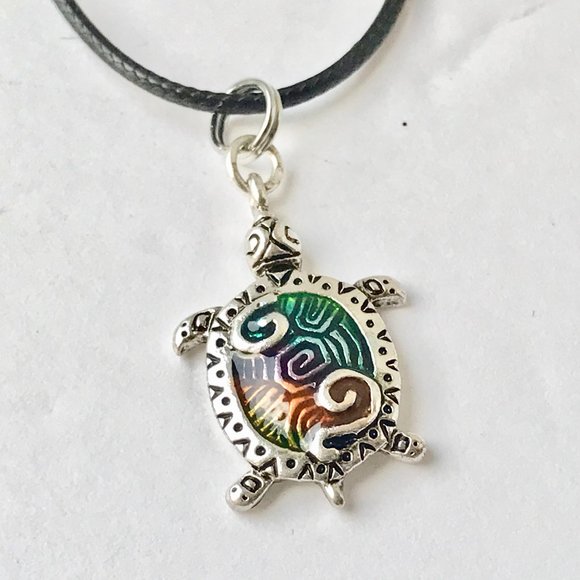Silver Sea Turtle Pendant Necklace Colorful Enamel Sea Life Nautical Plated - Picture 4 of 9